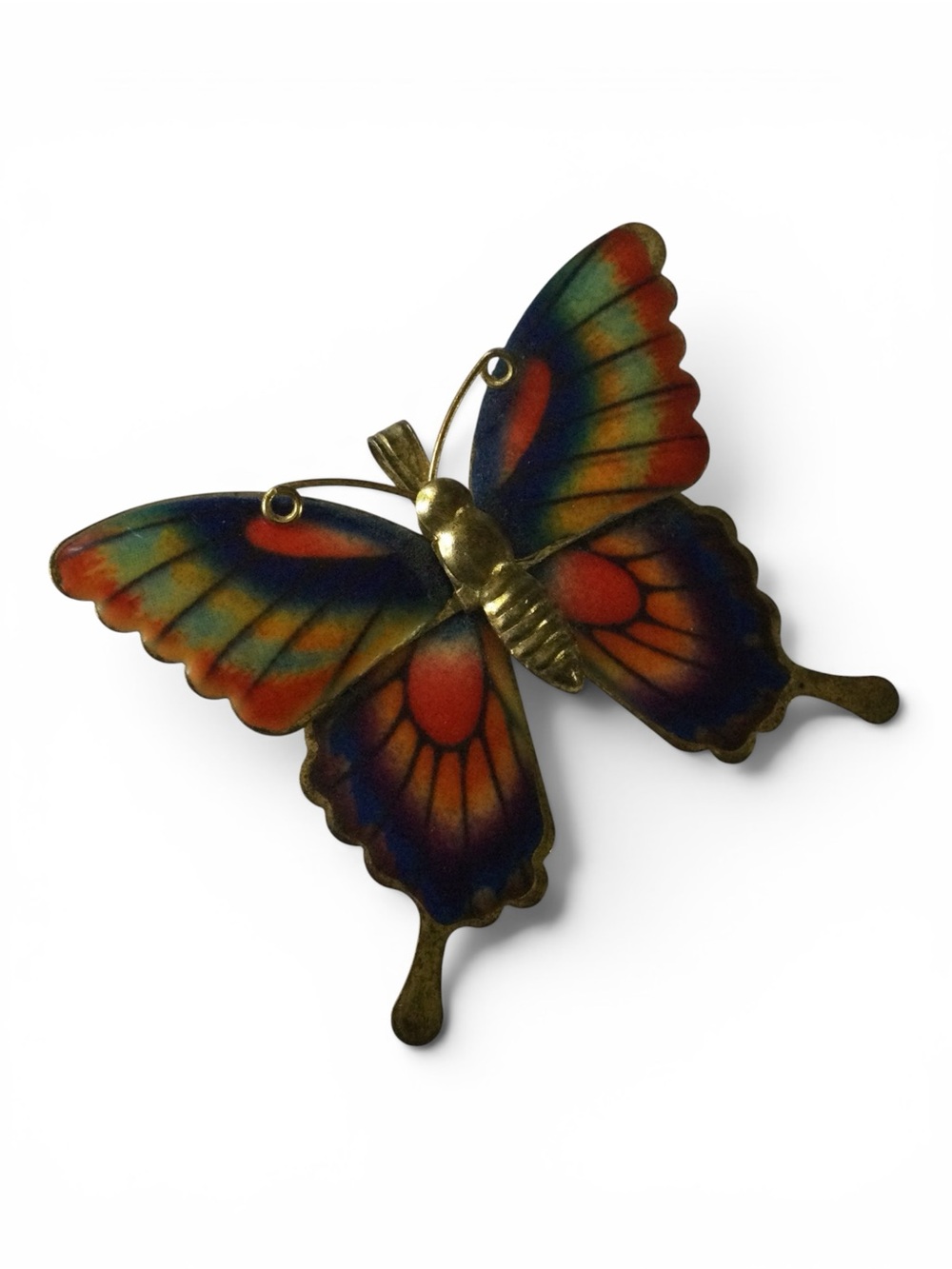 Vintage 1940s Gold-Tone Multicolored Enamel Butterfly Brooch & Pendant - Picture 7 of 11